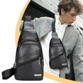 thumbnail image 1 of Men's PU Leather Chest Bag - Waterproof Crossbody Sling Bag with USB Charging Port, Anti-Theft Design, Multiple Pockets (11.81x6.69x1.97in) - Black/Coffee/Yellow, 1 of 6