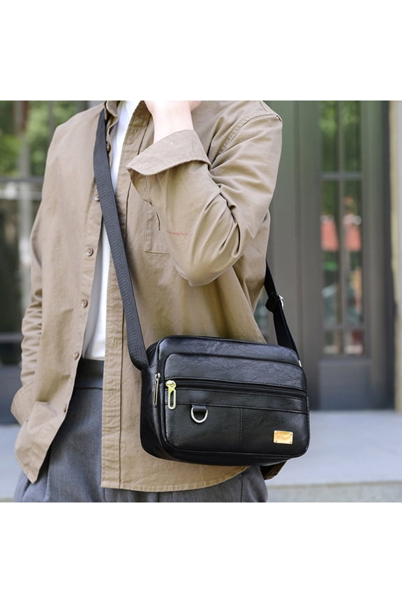 Men's PU Leather Chest Rucksack | Shoulder Crossbody Bag | Adjustable Strap 14-36in | Multi-Compartment | Lightweight 260g | Casual Travel Leisure | Brown Yellow | 24x17x7cm