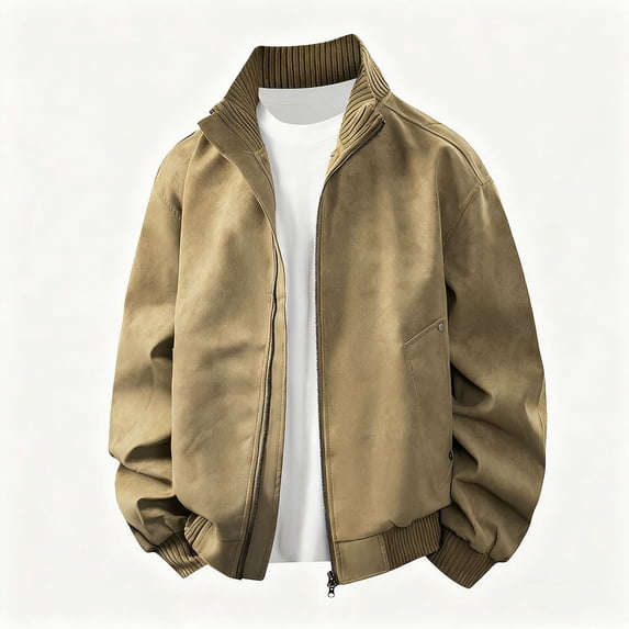 Men's PU Leather Jacket, Bomber Style with Stand Up Collar, Long Sleeve Design, Multiple Zipper Pockets, Lightweight and Casual for Outdoor Daily Wear