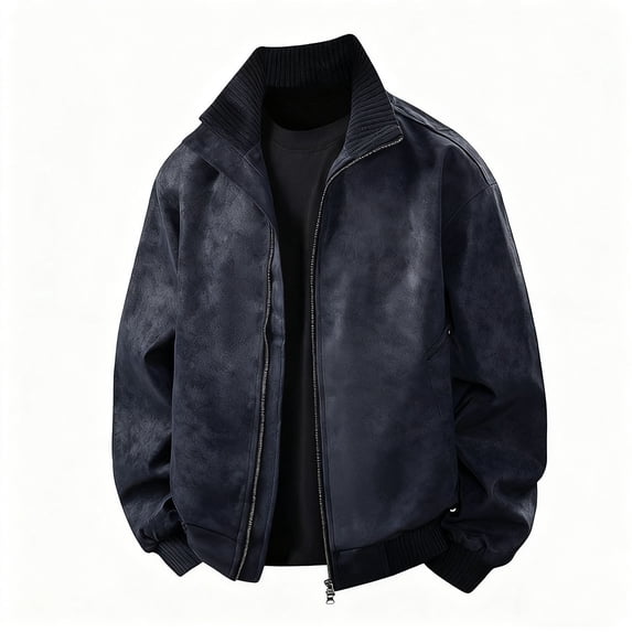Men's PU Leather Jacket, Bomber Style with Stand Up Collar, Long Sleeve Design, Multiple Zipper Pockets, Lightweight and Casual for Outdoor Daily Wear