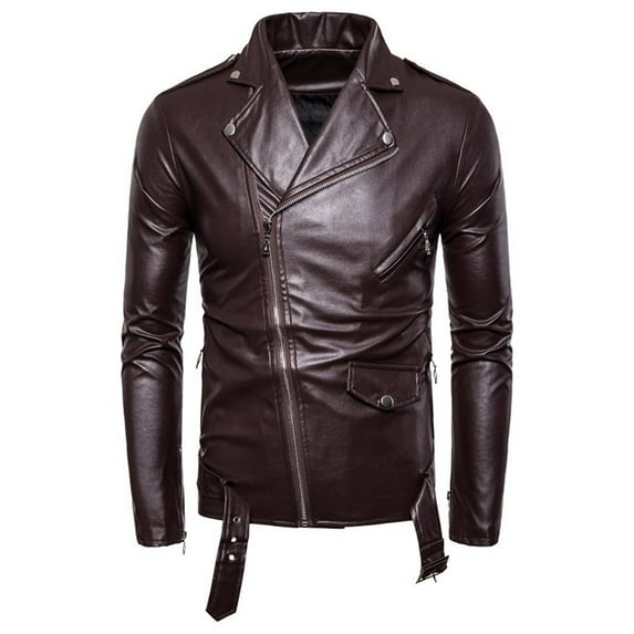 Men's PU Leather Jacket Causal Belted Faux Leather Motorcycle Jacket Zipper Biker Coat,Leather Jackets for Men Slim Fit Plus Size