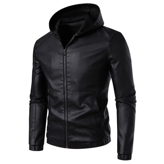 Men's PU Leather Jacket Youth Hooded Motorcycle Suit Casual Jacket Coat