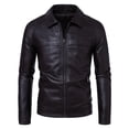 thumbnail image 1 of Men's PU Leather Jacket with Shoulder Padding, Collared Motorcycle Coat, Stylish and Durable Outerwear for Everyday Use, 1 of 19