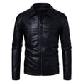 thumbnail image 1 of Men's PU Leather Jacket with Shoulder Padding, Collared Motorcycle Coat, Stylish and Durable Outerwear for Everyday Use, 1 of 17