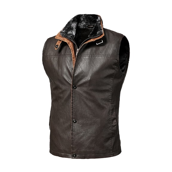 Men's PU Leather Retro Workwear Vest, Coffee Brown, Size L