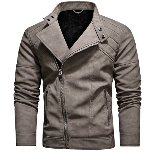 Men's PU Motorcycle Racing Jacket, Slanted Zipper Design, Stylish and Functional Outerwear, Perfect for Motorbike Enthusiasts