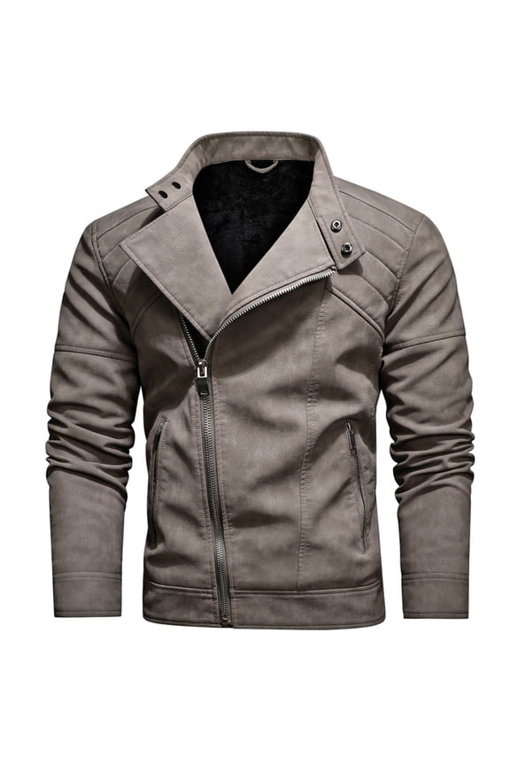 Men's PU Motorcycle Racing Jacket, Slanted Zipper Design, Stylish and Functional Outerwear, Perfect for Motorbike Enthusiasts