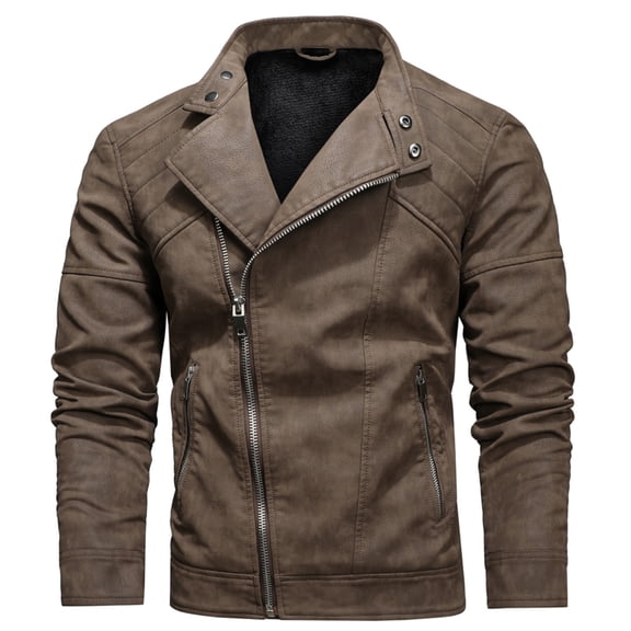 Men's PU Motorcycle Racing Jacket, Slanted Zipper Design, Stylish and Functional Outerwear, Perfect for Motorbike Enthusiasts