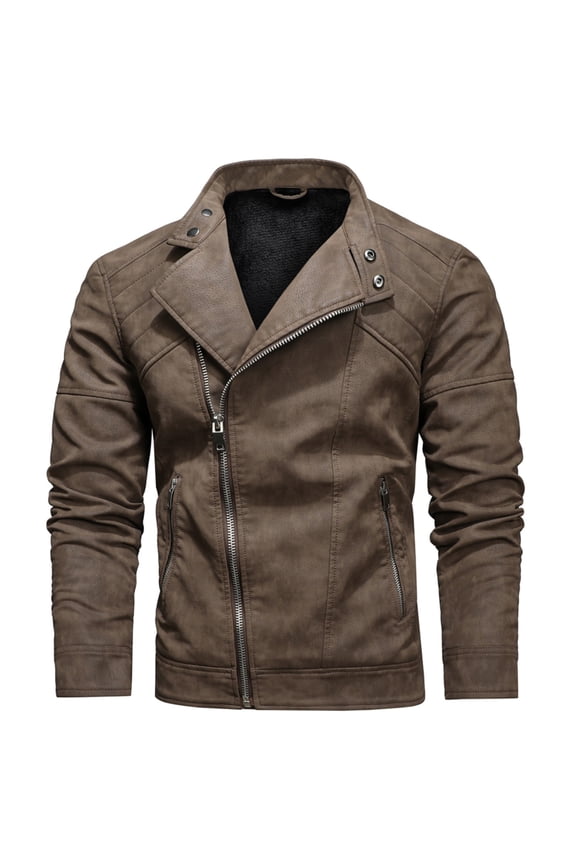 Men's PU Motorcycle Racing Jacket, Slanted Zipper Design, Stylish and Functional Outerwear, Perfect for Motorbike Enthusiasts