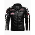 thumbnail image 1 of Men's PU leather jacket plus velvet label contrast color coat motorcycle racing suit, 1 of 8