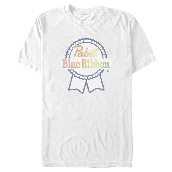 Men's Pabst Rainbow Blue Ribbon Logo Graphic Tee White Large