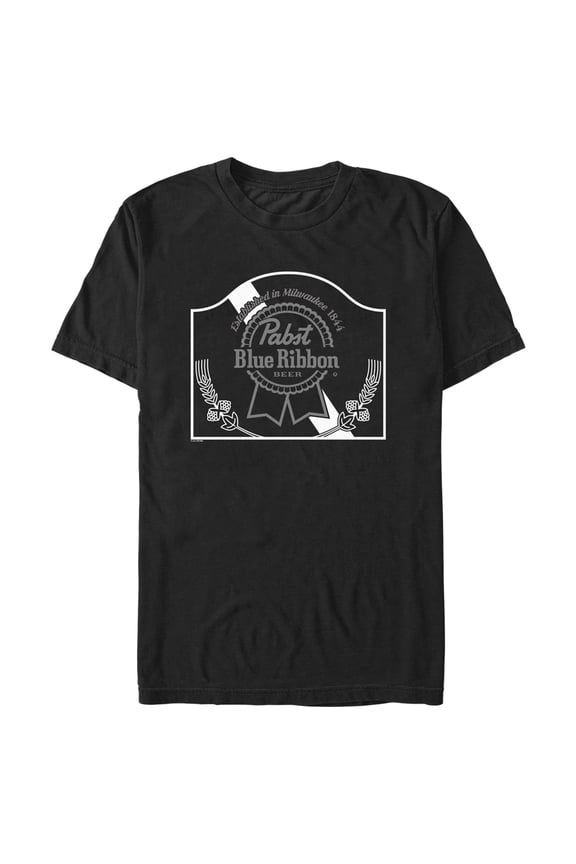 Men's Pabst Vintage Sign Black and White Logo Graphic Tee Black X Large