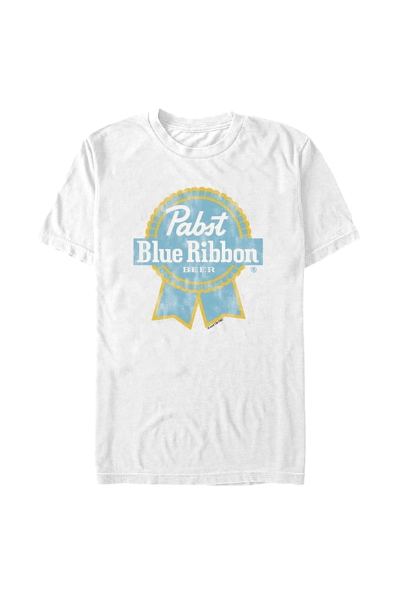 Men's Pabst Yellow Blue Ribbon Logo Graphic Tee White Large