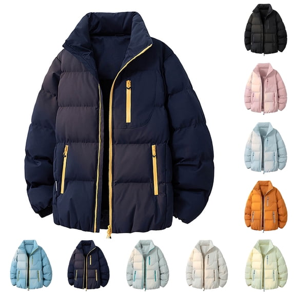 Men's Packable Coat Jackets Oversized Bubble Puffer Stand Collar Full Zip Up Windproof Insulated Quilted Winter Coat with Multi Zipper Pockets Loose Fit Casual Warm Outerwear