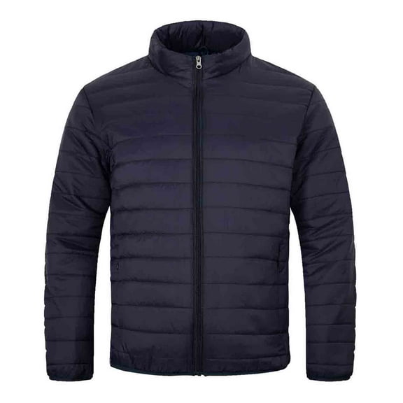 Men's Packable Down Alternative Jacket Winter Warm Puffer Jacket Water Resistant Hiking Camping Navy Blue Size 2XL