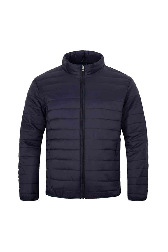 Men's Packable Down Alternative Jacket Winter Warm Puffer Jacket Water Resistant Hiking Camping Navy Blue Size 2XL