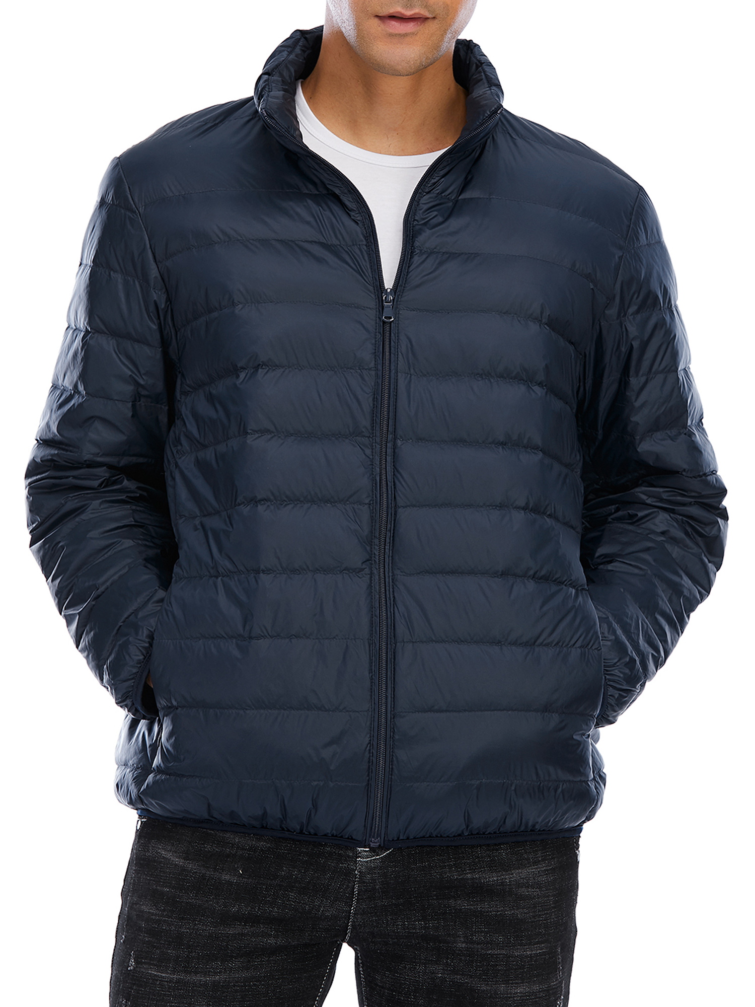 Men's Packable Down Jacket Winter Warm Jacket lightweight Zipper Jacket Puffer Bubble Coat Black Blue - image 1 of 7