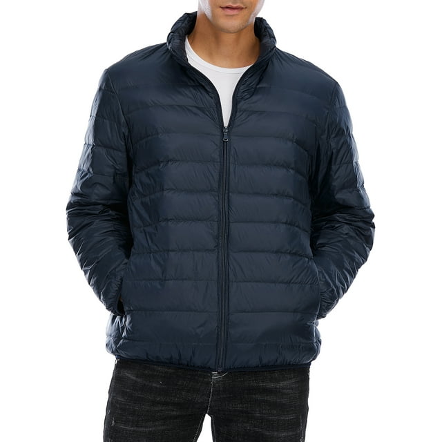 Men's Packable Down Jacket Winter Warm Jacket lightweight Zipper Jacket Puffer Bubble Coat Black Blue