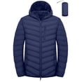 thumbnail image 1 of Men's Packable Hooded Puffer Jacket, Water Resistant Windproof with 5 Zip Pockets for Hiking Travel Blue L, 1 of 8
