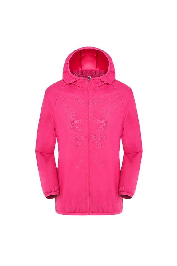 Men's Packable Rain Jacket Lightweight Long Sleeve Hooded Sun Protector Cycling Skin Suit Outdoor Fishing Hiking Rain Jacket,Hot Pink,M