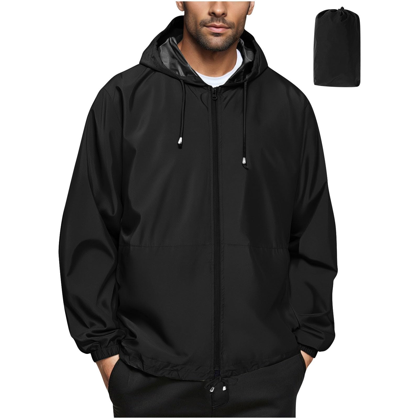 Men's Packable Rain Jacket Lightweight Running Waterproof Raincoat with ...