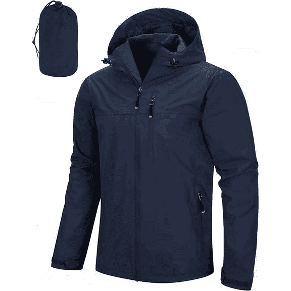 Men's Packable Rain Jacket Lightweight Waterproof Rain Shell with Hood for Cycling Size 3X-Large Color Navy