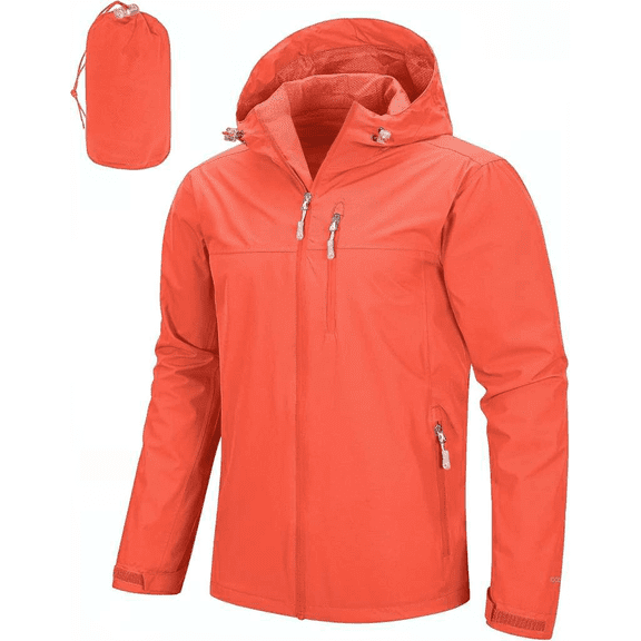 Men's Packable Rain Jacket Lightweight Waterproof Rain Shell with Hood for Cycling Size 3X-Large Color Orange