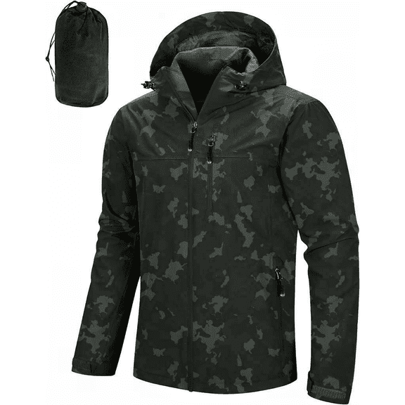Men's Packable Rain Jacket Lightweight Waterproof Rain Shell with Hood for Cycling Size Large Color Camouflage
