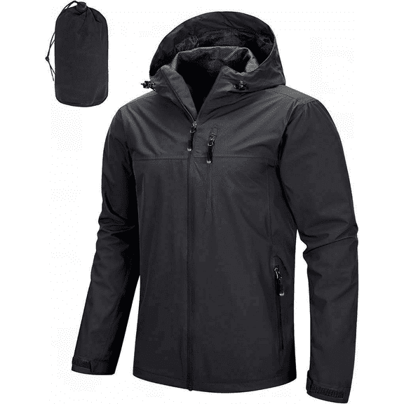 Men's Packable Rain Jacket Lightweight Waterproof Rain Shell with Hood for Cycling Size X-Large Color Black