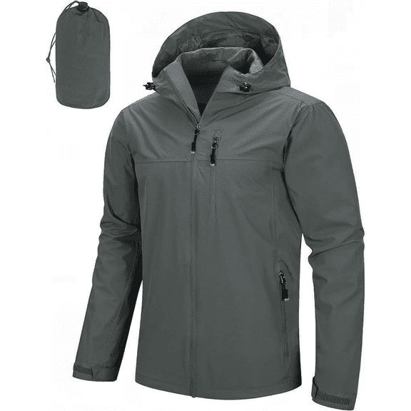 Men's Packable Rain Jacket Lightweight Waterproof Shell with Hood for Cycling Size 3X-Large Color Grey
