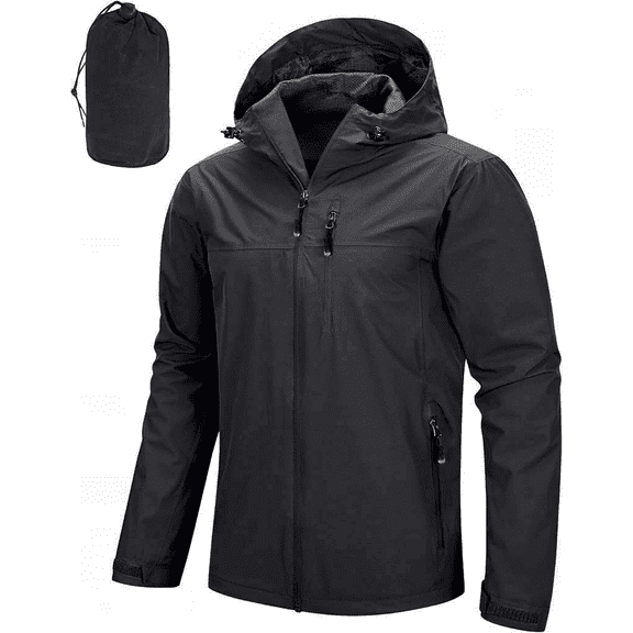 Men's Packable Rain Jacket Lightweight Waterproof Shell with Hood for Cycling XX-Large Black