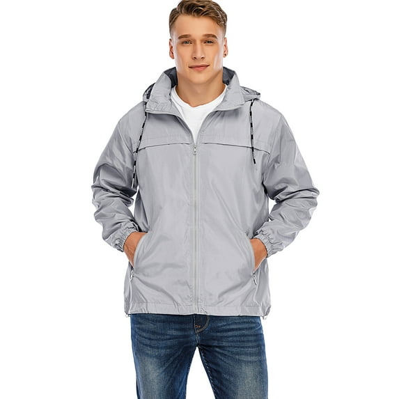 Men's Packable Rain Jacket Outdoor Waterproof Hooded Lightweight Classic Cycling Raincoat Comfortable Casual Windbreaker Rain Jacket