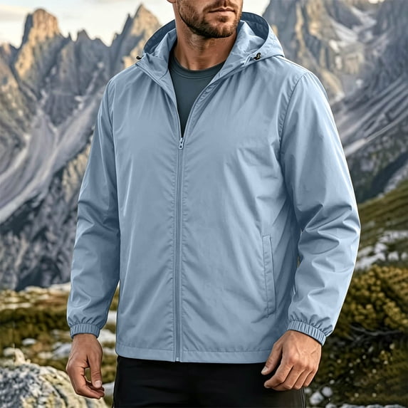 Men's Packable Rain Jacket Water Repellent Hood Windbreaker Running Travel Hiking