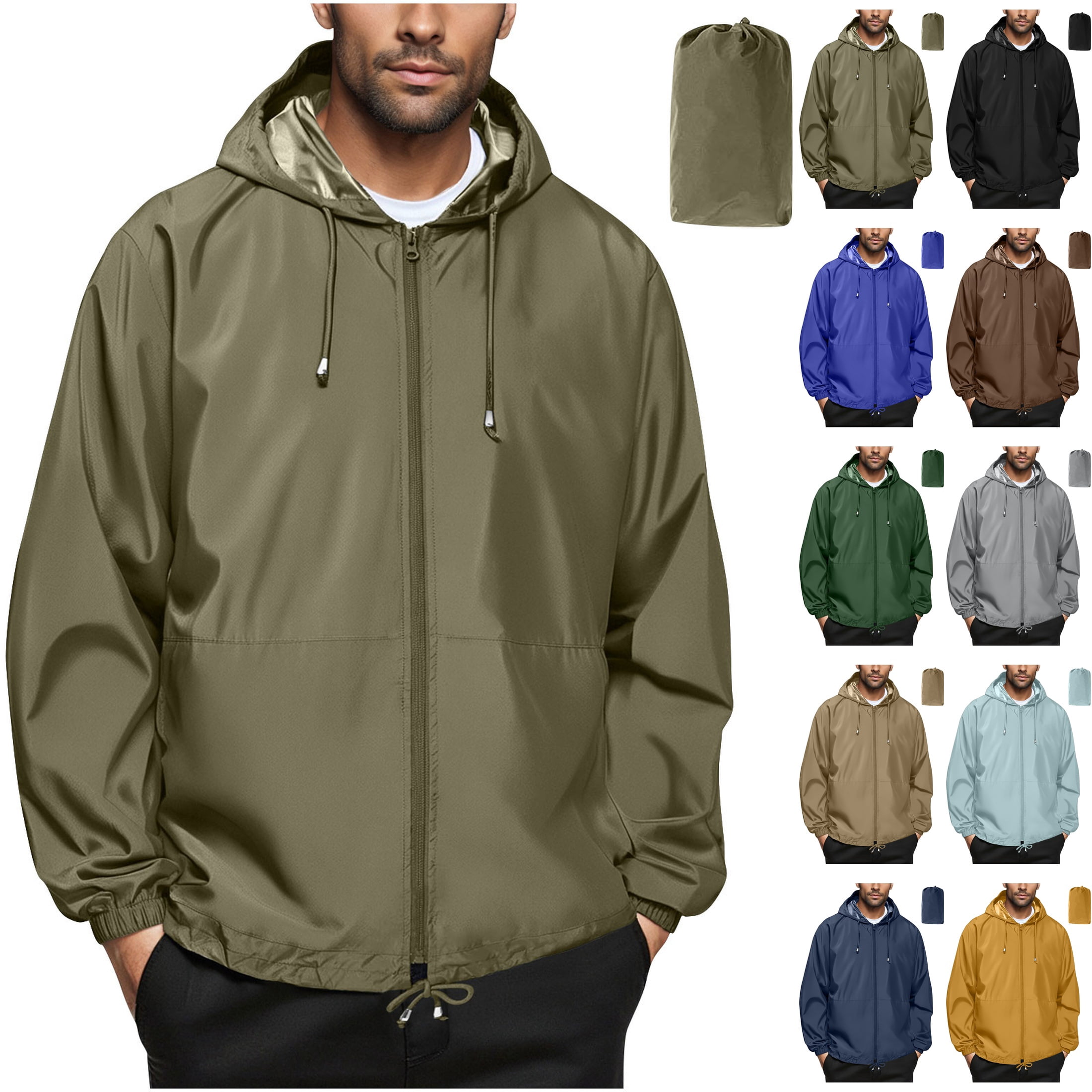Shell Jacket Army Men's Packable Rain Jacket Water Repellent Windbreaker Breathable Back ...