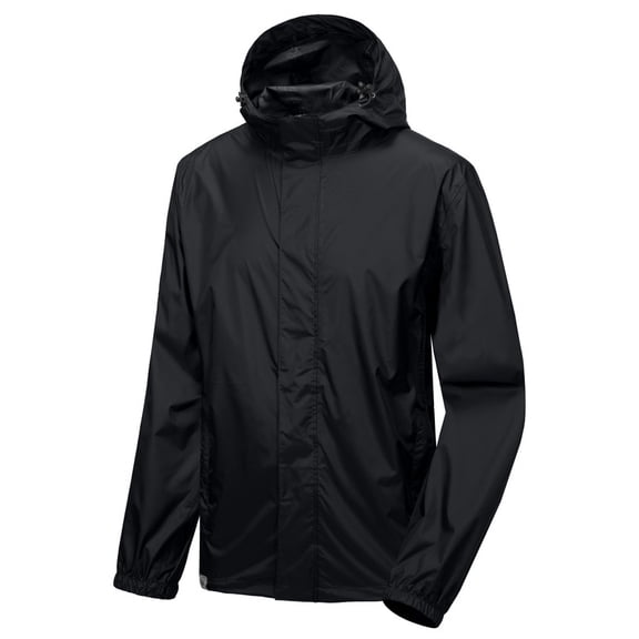 Men's Waterproof Rain Jacket, Lightweight Hooded Windbreaker for Hiking Cycling Black S