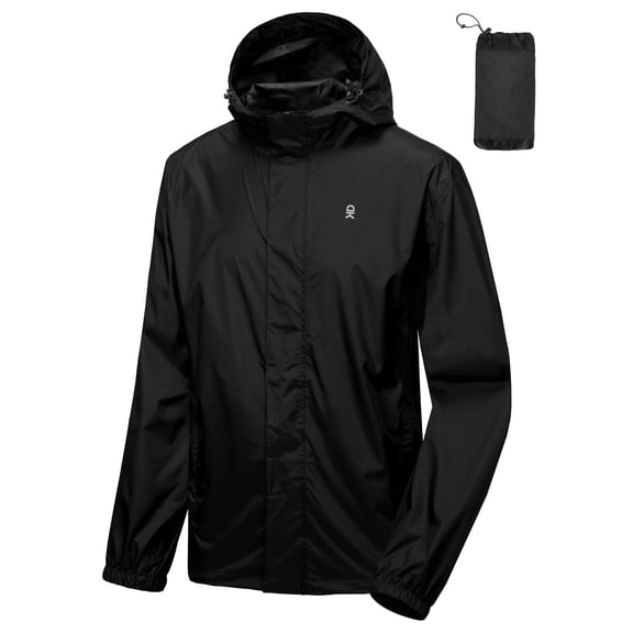 Men's Packable Rain Jacket Windbreaker Waterproof Lightweight Rain Coat with Hood for Golf Cycling Hiking Black S