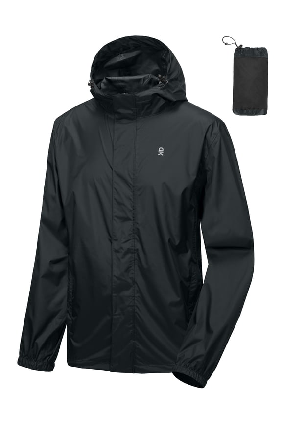 Men's Packable Rain Jacket Windbreaker Waterproof Lightweight Rain Coat with Hood for Golf Cycling Hiking Gray XL