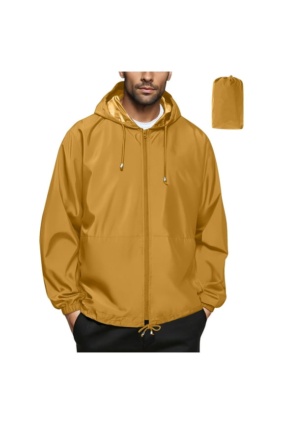 Men's Packable Rain Jackets Lightweight Windbreaker Waterproof Zip Up Hooded Jacket Thin Outdoor Hiking Sport Coats