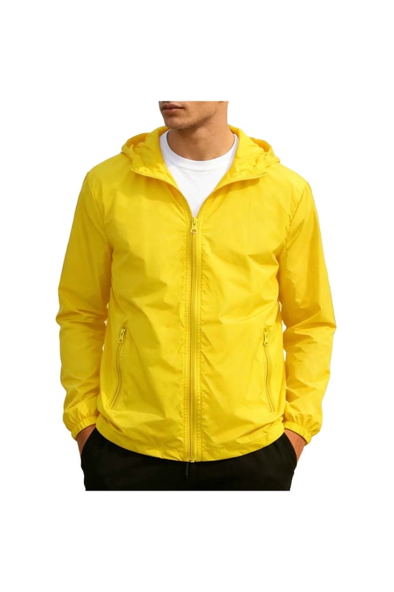 Men's Packable Windproof Lightweight Windbreaker Sun Protection Full Zip Hooded Shell Jacket with Zip Pockets for Outdoor Running Cycling