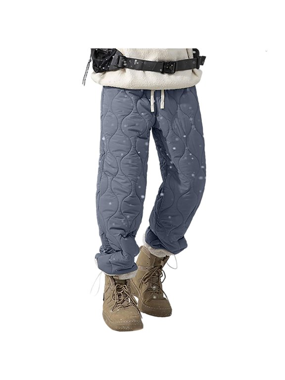 Men's Packable Winter Snow Pants Warm Down Puffer Thickened Fleece Lined Quilted Waterproof Ski Trousers