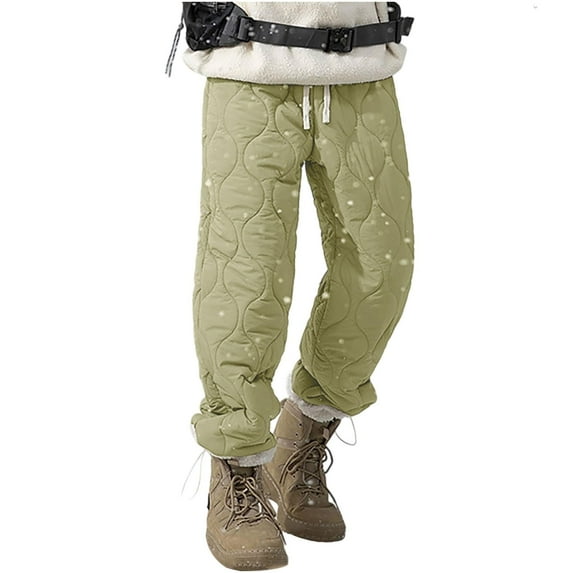 Men's Packable Winter Snow Pants Warm Down Puffer Thickened Fleece Lined Quilted Waterproof Ski Trousers