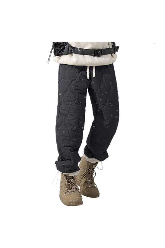 Men's Packable Winter Snow Pants Warm Down Puffer Thickened Fleece Lined Quilted Waterproof Ski Trousers