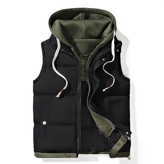Men's Padded Down Vest Winter Casual Work Sports Travel Outdoor Outerwear Vests Sleeveless Jacket Pockets Black XXXL