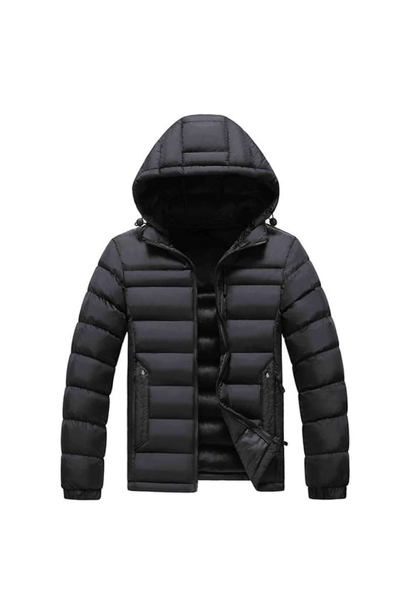 Men's Padded Jacket with Stand Collar and Zip Pockets in Short Length for Casual Style