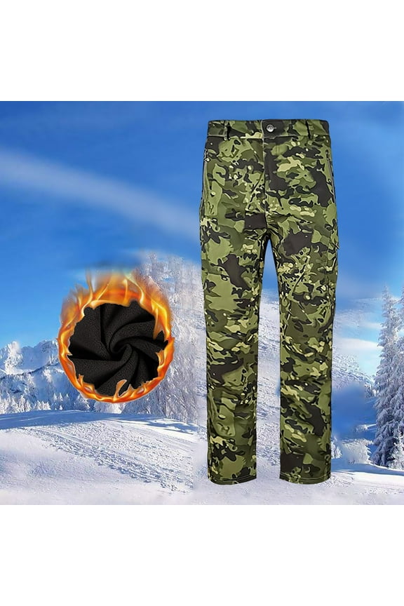 Men's Padded Lined Joggers Camo Tactical Pants Windproof Warm Outdoor Hiking Pants Work trousers Green M