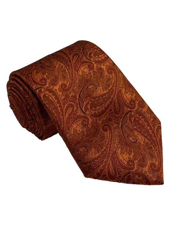 Men’s Paisley Burnt Orange Formal Satin Self-Tie Necktie in a Variety of Colors by Spencer J’s Signature Satin Collection