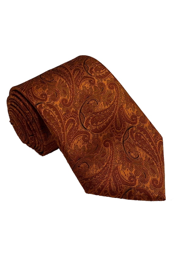 Men’s Paisley Burnt Orange Formal Satin Self-Tie Necktie in a Variety of Colors by Spencer J’s Signature Satin Collection