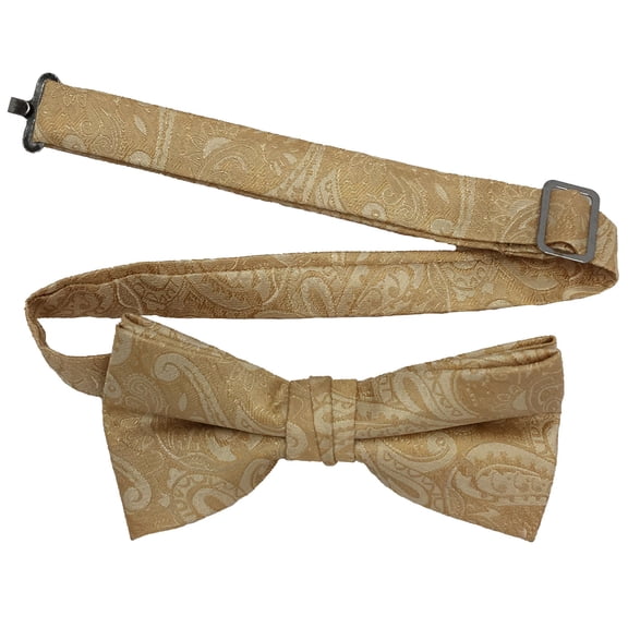 Men’s Paisley Dark Champagne Formal Satin Pre-Tied Bow Tie in a Variety of Colors by Spencer J’s Signature Satin Collection