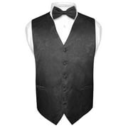Men's Paisley Design Dress Vest & Bow Tie BLACK Bow Tie Set for Suit Tuxedo