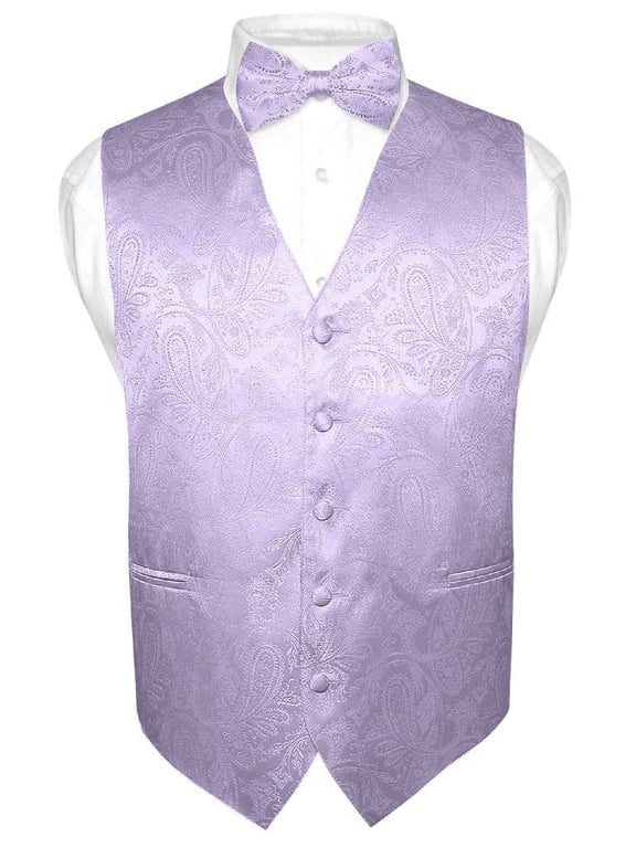 Men's Paisley Design Dress Vest & Bow Tie LAVENDER Color BOWTie Set for Suit Tux